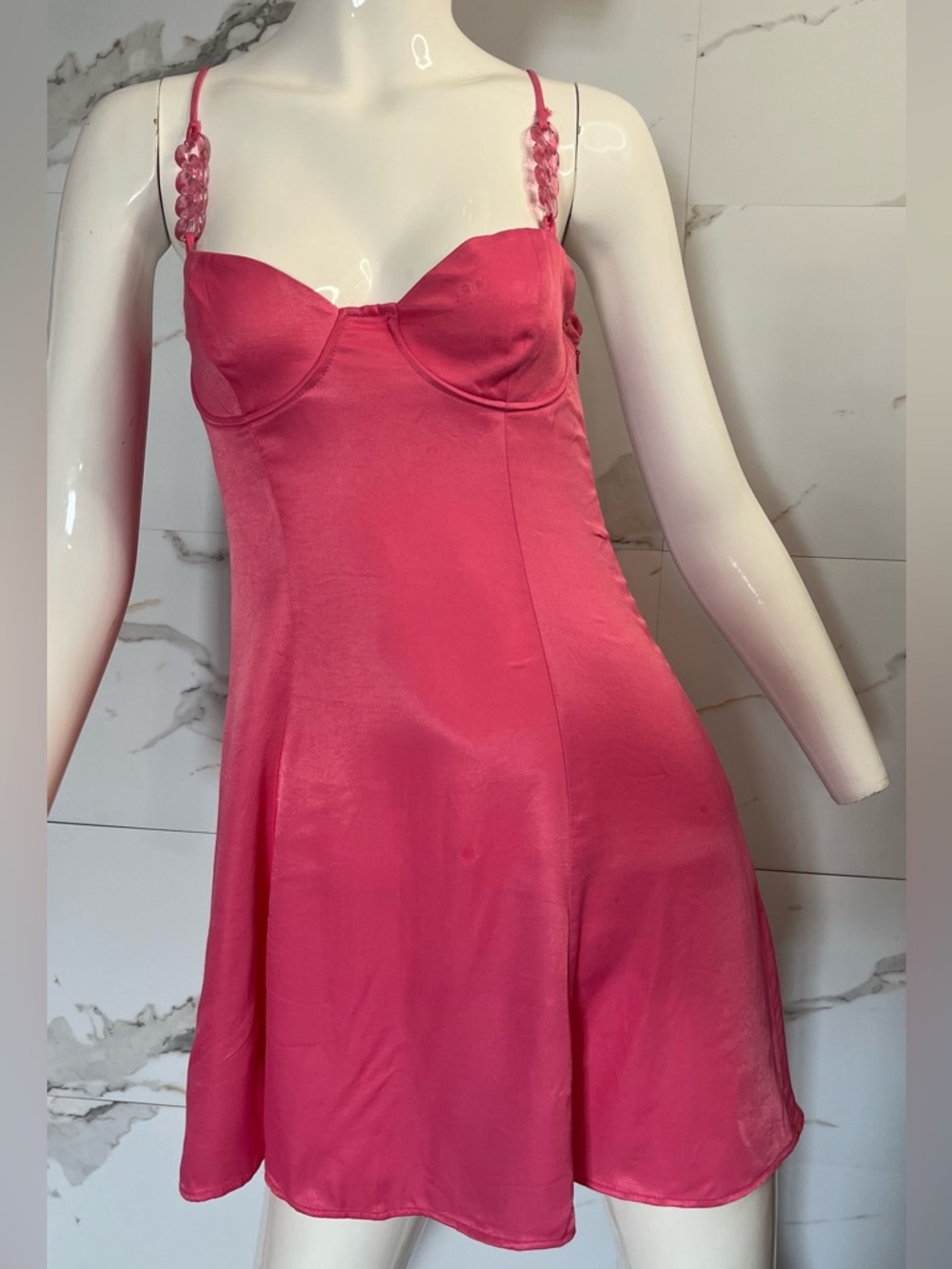 NWT Zara Hot Pink Satin Slip Dress Bra Top Braided Strap Mini Size S